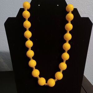 Vintage Lemon Yellow Bead Gold-Toned Necklace, 17"